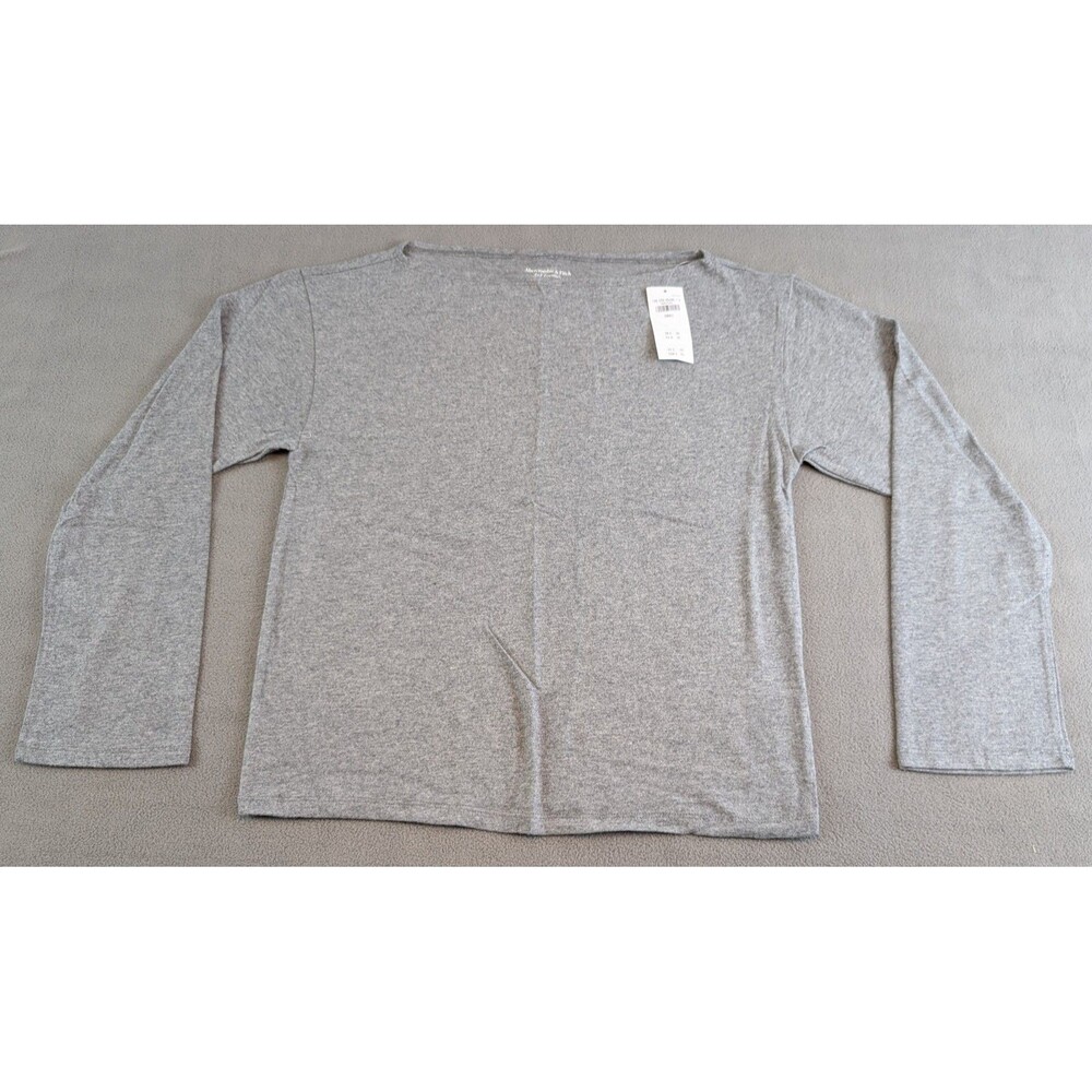 Abercrombie & Fitch A&F Essentials Gray Long Sleeve Boat Neck Top Womens Small